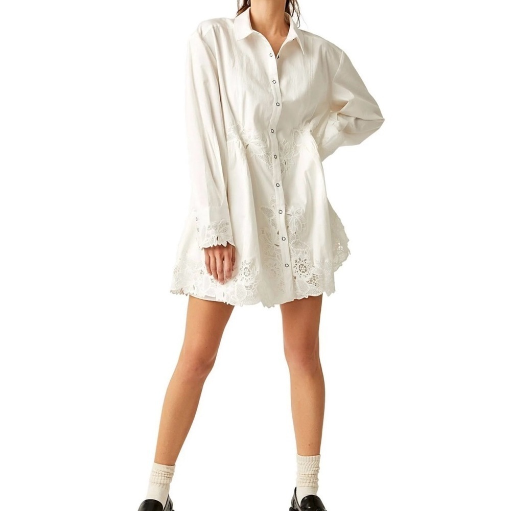 Free People NWT Large White Constance Floral Lace Mini Dress Boho Beach Romantic